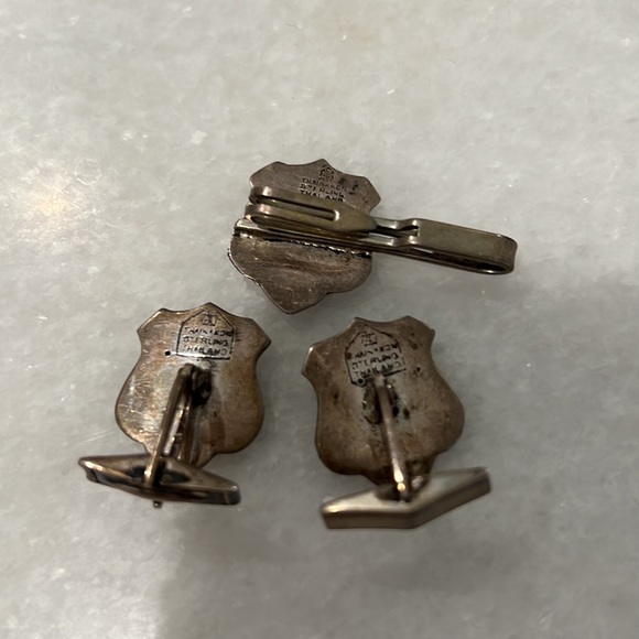 Vintage cuff link tie bar set sterling Thailand - Picture 2 of 2